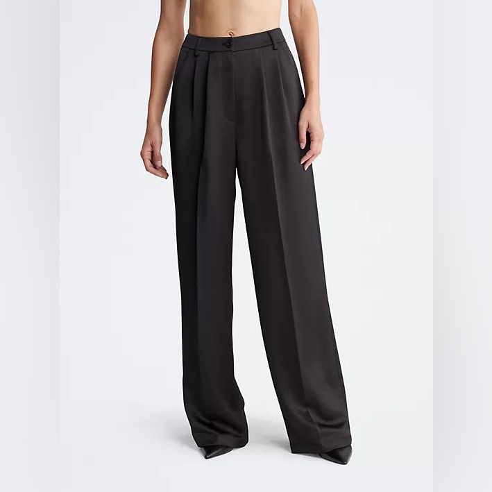 Calvin Klein Satin Relaxed Wide Leg Pants, Black In Size 27